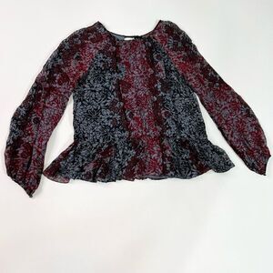 Cinq a Sept Shirt Blouse Womens Small Silk Floral Ribbon Back Pull On